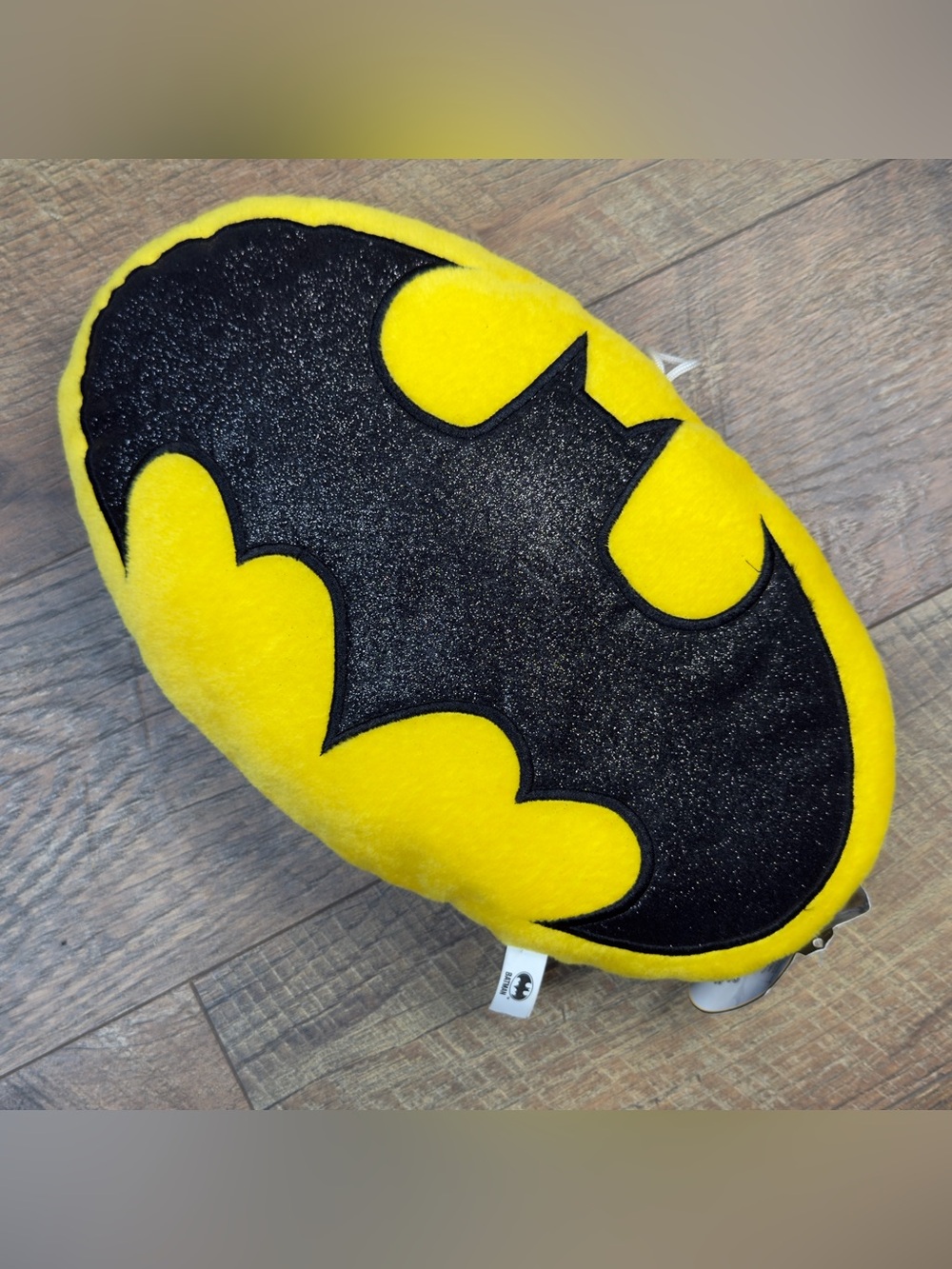 DC Comics Batman Shield Plush Pillow 13" Glitter Logo Toy Factory 2015 NWT